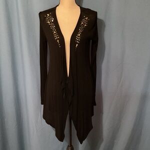 Petrol Embellished Black Cardigan-Long Sleeve